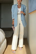 Notch Lapel Open Front Denim Blazer Jacket