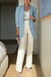 Notch Lapel Open Front Denim Blazer Jacket
