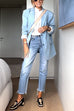 Notch Lapel Open Front Denim Blazer Jacket