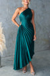 Camilladress One Shoulder Cut Out Waist Pleated Satin Maxi Dress