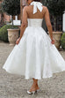 Camilladress Halter V Neck Waisted Jacquard Swing Midi Party Dress