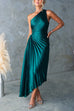 Camilladress One Shoulder Cut Out Waist Pleated Satin Maxi Dress