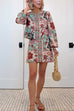 V Neck Long Sleeves Floral Print Crop Top