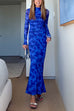 Mockneck Long Sleeves Floral Print Maxi Dress