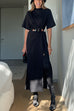 Mockneck Short Sleeves High Slit Maxi Dress