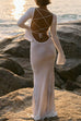 Camilladress Bell Long Sleeves Backless Lace-up Shell Print Maxi Dress