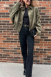 Camilladress Lapel Zip Up Trendy Bomber Jacket