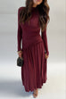 Mockneck Long Sleeves Asymmetric Drop Waist Midi Dress
