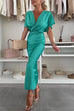 Camilladress V Neck Twist Front Waisted Satin Midi Dress