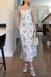 Camilladress Bow Shoulder Back Lace-up Floral Print Midi Cami Dress