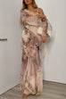Asymmetric Shoulder Floral Print Ruffle Trim Slit Maxi Dress