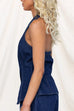 Halter V Neck Sleeveless Button Up Denim Top