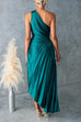 Camilladress One Shoulder Cut Out Waist Pleated Satin Maxi Dress