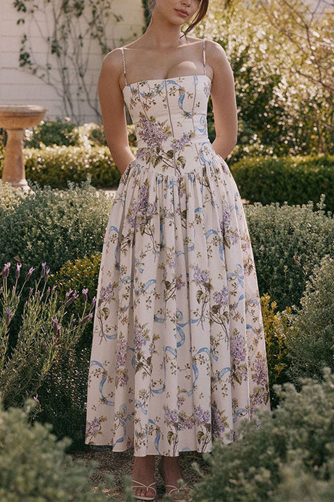 Camilladress Spaghetti Strap Floral Print Bustier A-line Maxi Dress