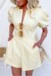 Puff Short Sleeves Front Zipper Up Pocketed  Romper