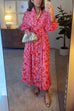 Balloon Long Sleeves Button Down Floral Print Maxi Dress