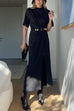 Mockneck Short Sleeves High Slit Maxi Dress