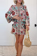 V Neck Long Sleeves Floral Print Crop Top