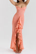 Camilladress Spaghetti Strap Frill Trim Draped Slit Maxi Dress