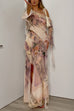 Asymmetric Shoulder Floral Print Ruffle Trim Slit Maxi Dress