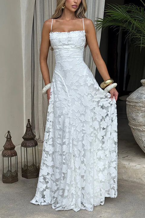 Camilladress Spaghetti Strap Backless Lace-up Jacquard Maxi Dress
