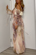 Asymmetric Shoulder Floral Print Ruffle Trim Slit Maxi Dress