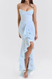 Camilladress Spaghetti Strap Frill Trim Draped Slit Maxi Dress