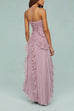Camilladress Strappy Halter Neck Ruffle Trim Asymmetric Hem Pleated Maxi Dress