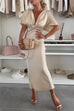 Camilladress V Neck Twist Front Waisted Satin Midi Dress