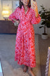 Balloon Long Sleeves Button Down Floral Print Maxi Dress