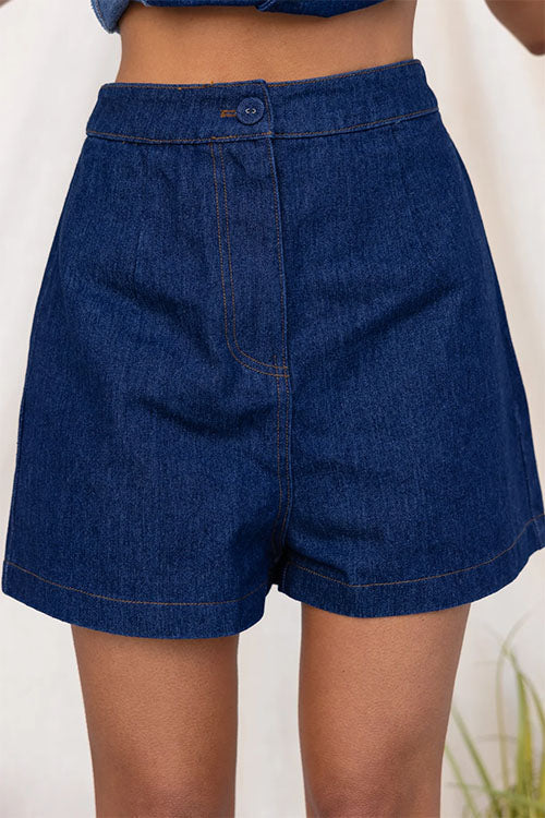 High Waist One Button Denim Shorts