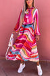Camilladress Tie Neck Long Sleeves Color Block Pleated Maxi Dress