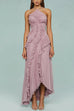 Camilladress Strappy Halter Neck Ruffle Trim Asymmetric Hem Pleated Maxi Dress