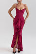 Camilladress Spaghetti Strap Frill Trim Draped Slit Maxi Dress