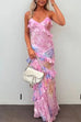 Camilladress Spaghetti Strap Backless Ruffle Trim Printed Maxi Dress