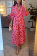 Balloon Long Sleeves Button Down Floral Print Maxi Dress