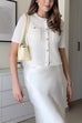 Crewneck Short Sleeves Button Up Pocketed Knit Cardigan