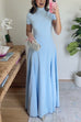 Mockneck Short Sleeves Waisted Swing Maxi Dress