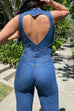Camilladress Zip Up Sleeveless Heart Back Bell Bottom Denim Jumpsuit