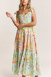 Camilladress V Neck Bow Shoulder Tiered Floral Print Maxi Dress