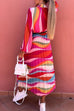Camilladress Tie Neck Long Sleeves Color Block Pleated Maxi Dress