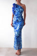 Camilladress Ruffle One Shoulder Floral Print Bodycon Maxi Dress