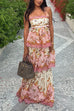 Camilladress Spaghetti Strap Back Lace-up Ruffle Layered Floral Print Maxi Dress