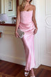Camilladress Strapless Ruched Satin Splice Bodycon Maxi Dress