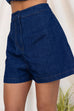 High Waist One Button Denim Shorts